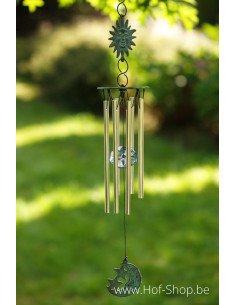 Windgong met zon en maan en aluminium buisjes - bronzen beeld (WC6833V)