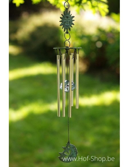 Carillons éoliens avec soleil et lune et tubes en aluminium - statue en bronze (WC6833V)