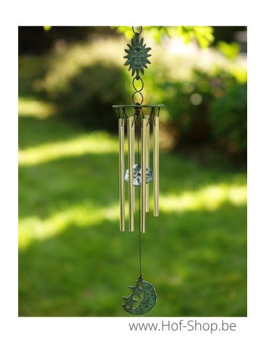 Carillons éoliens avec soleil et lune et tubes en aluminium - statue en bronze (WC6833V)