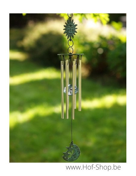 Carillons éoliens avec soleil et lune et tubes en aluminium - statue en bronze (WC6833V)