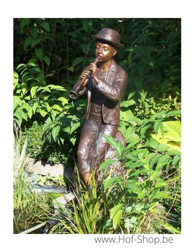 Jongen met fluit - bronzen beeld (B603L)