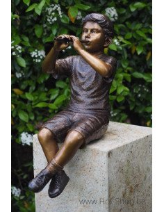 Garçon avec flûte - sculpture en bronze (B1229)