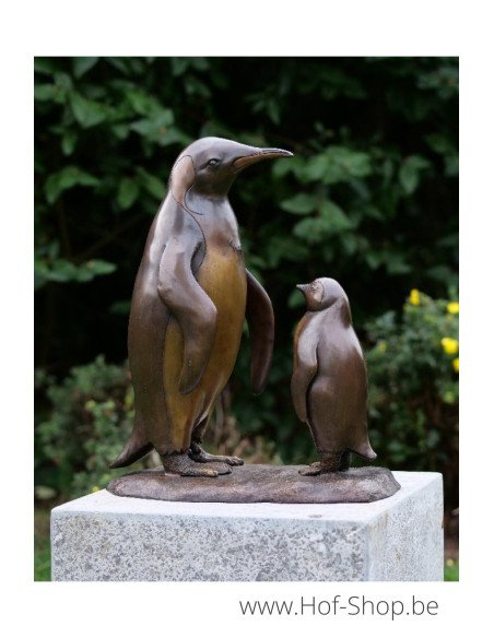 Penguin en baby - bronzen beeld (B1293)