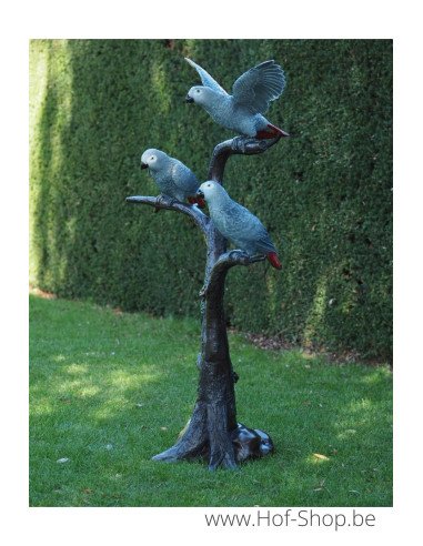 3 perroquets gris à queue rouge - statue en bronze (B1375)