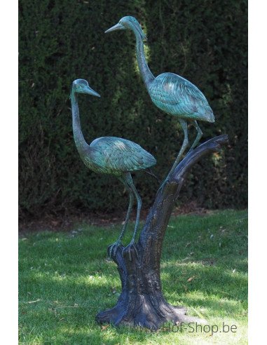 2 reigers op tak - bronzen beeld (B1376)