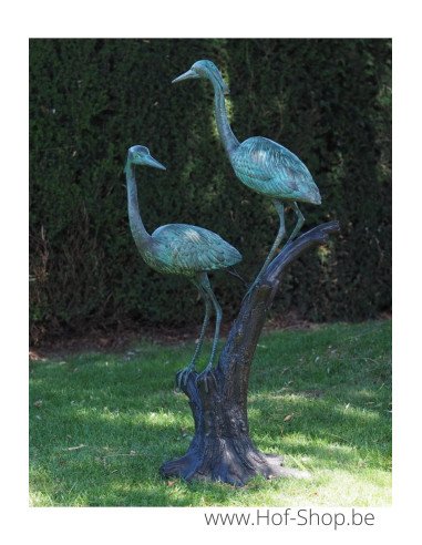 2 reigers op tak - bronzen beeld (B1376)