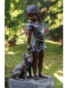 Fille avec un chien - statue en bronze (B1438)