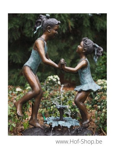 Dansende kinderen in badpak - bronzen beeld (B29368)