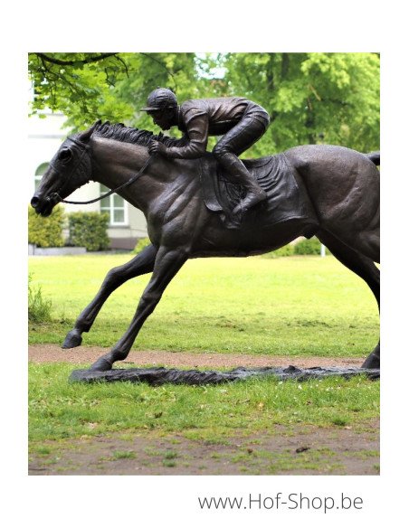 Grand jockey à cheval - sculpture en bronze (B47198)