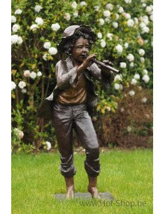 Garçon avec flûte - sculpture en bronze (B52600)