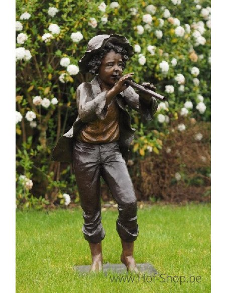 Garçon avec flûte - sculpture en bronze (B52600)