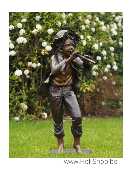 Jongen met fluit - bronzen beeld (B52600)