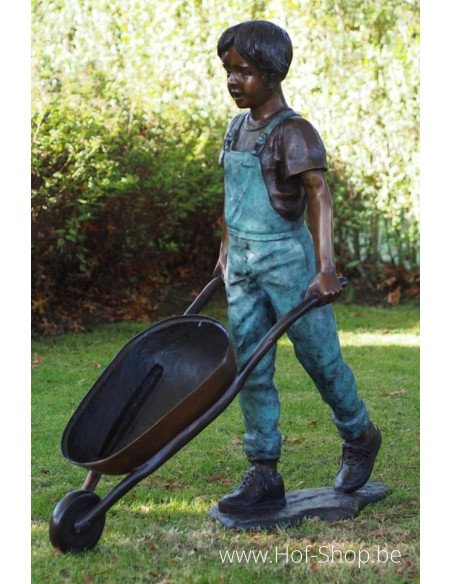 Garçon avec brouette - statue en bronze (AN1561BRW-V)