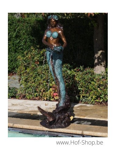 Fontaine sirène sur coquillage - statue en bronze (B52290)
