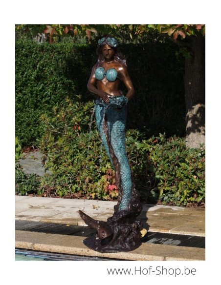 Fontaine sirène sur coquillage - statue en bronze (B52290)