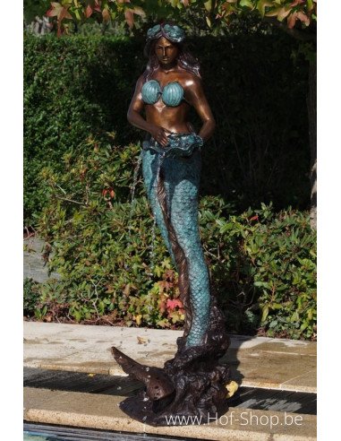 Fontaine sirène sur coquillage - statue en bronze (B52290)