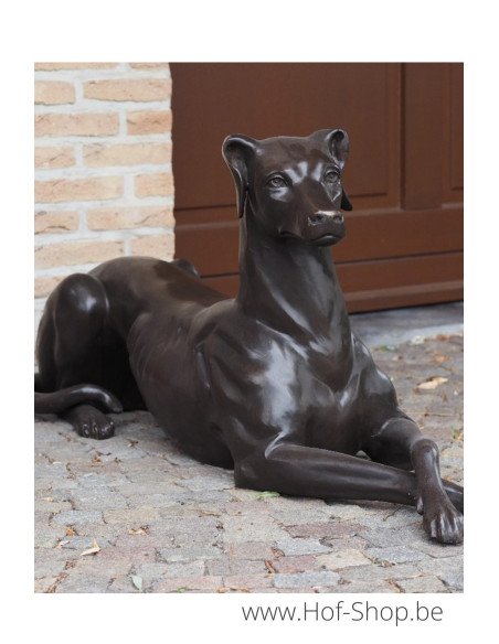 chien couché à gauche - statue en bronze (B94539)