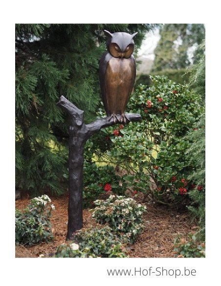 Hibou sur un tronc d'arbre - statue en bronze (B94545)