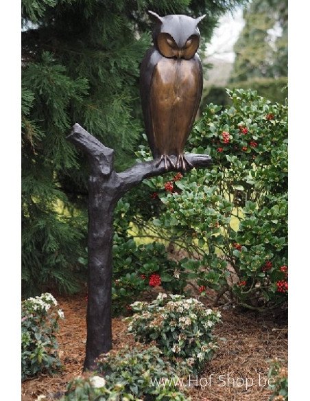 Hibou sur un tronc d'arbre - statue en bronze (B94545)