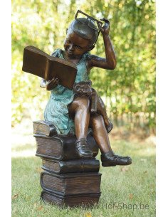 Fille lisante avec des lunettes - statue en bronze (AN0803BR-V-M)