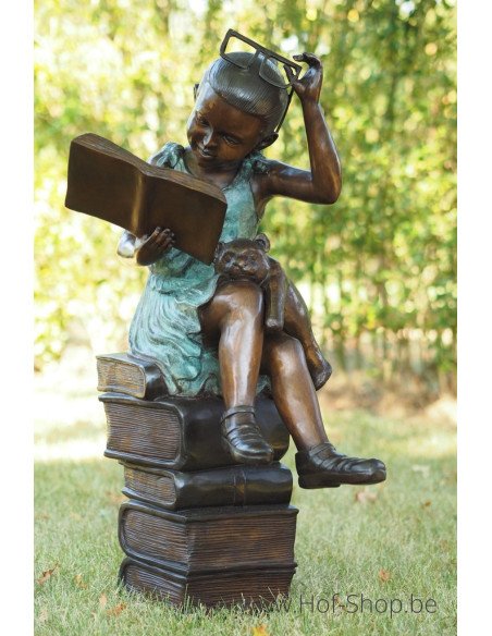 Fille lisante avec des lunettes - statue en bronze (AN0803BR-V-M)