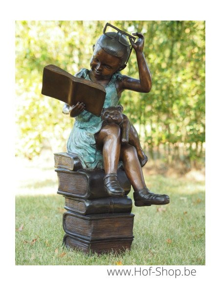 Fille lisante avec des lunettes - statue en bronze (AN0803BR-V-M)