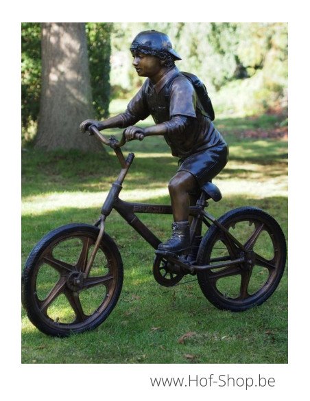 Jongen op fiets - bronzen beeld (PB61012)