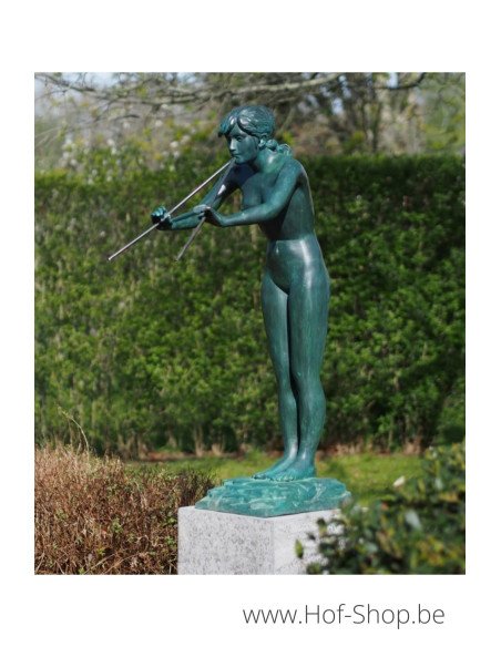 Femme avec flûte - sculpture en bronze (PB61042)