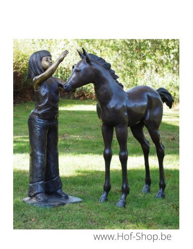 Fille avec poulain - statue en bronze (PB61045)