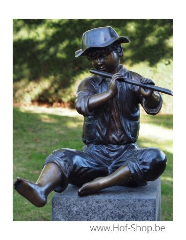 Garçon avec flûte - sculpture en bronze (PB61054)