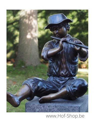 Garçon avec flûte - sculpture en bronze (PB61054)