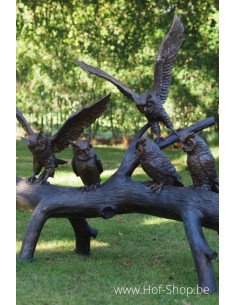 Uilen op boomstronk - bronzen beeld (PB61076)