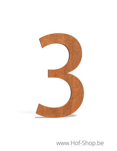Nummer 3 cortenstaal (12 cm hoog) - Huisnummer Adezz