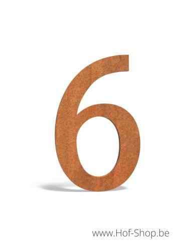 Nummer 6 cortenstaal (12 cm hoog) - Huisnummer Adezz