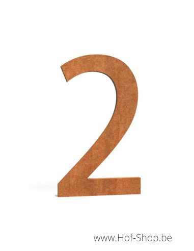 Nummer 2 cortenstaal (12 cm hoog) - Huisnummer Adezz