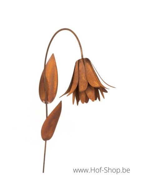 Piquet de jardin fleur de calice courbée 3D sur tige - figurine en métal Ecorouille (MD14017)