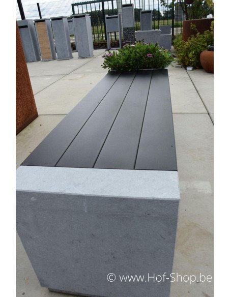 Banc de jardin 160 x 40 x 42 avec 1 bac à fleurs - banc de jardin YAST en pierre bleue