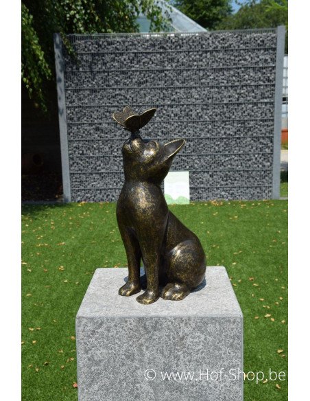 Kat met vlinder - bronzen beeld (AN1905BR-BI)