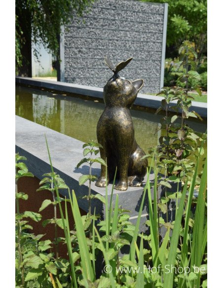Kat met vlinder - bronzen beeld (AN1905BR-BI)