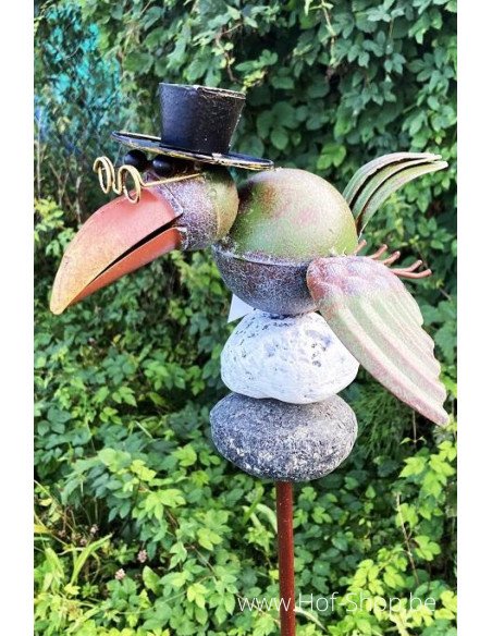 Tuteur Oiseau sur Pierre - figurine en métal (MD17163)