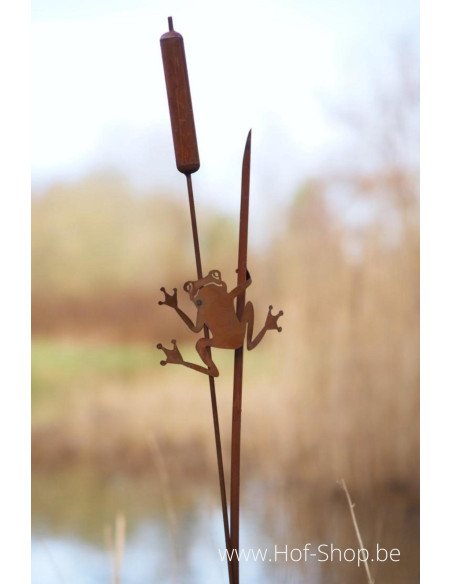 Piquet de jardin quenouilles avec grenouille - figurine en métal Ecorouille (MD14135)