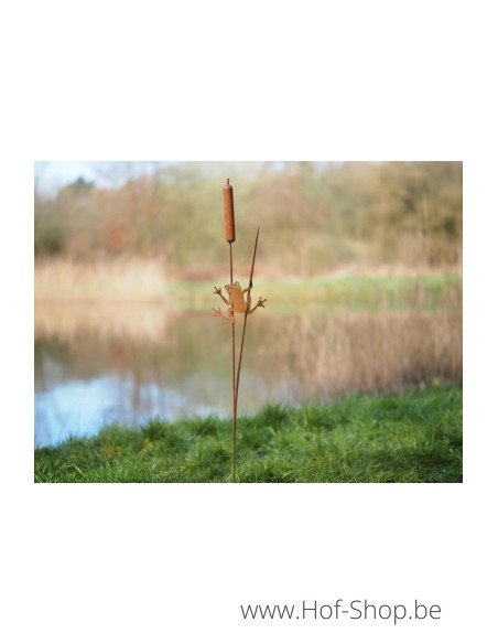 Piquet de jardin quenouilles avec grenouille - figurine en métal Ecorouille (MD14135)