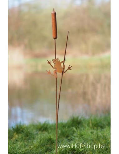 Piquet de jardin quenouilles avec grenouille - figurine en métal Ecorouille (MD14135)