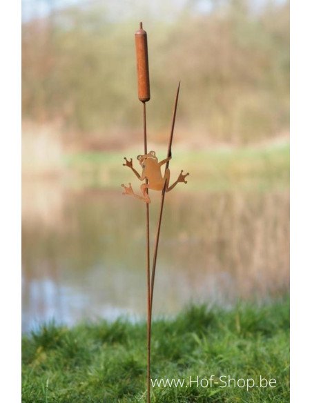 Piquet de jardin quenouilles avec grenouille - figurine en métal Ecorouille (MD14135)