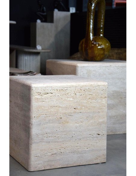 Piédestal en travertin 40 x 40 x 40 cm - Colonne Solace Living