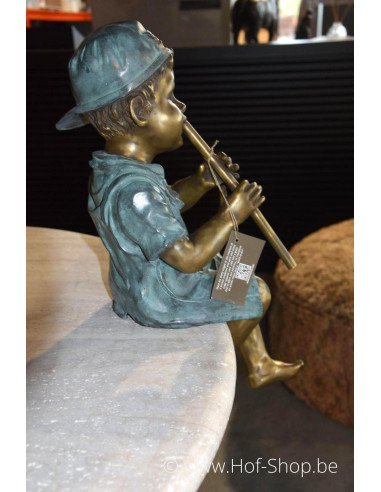 Garçon avec flûte - sculpture en bronze (AN1391BRW-V-F)