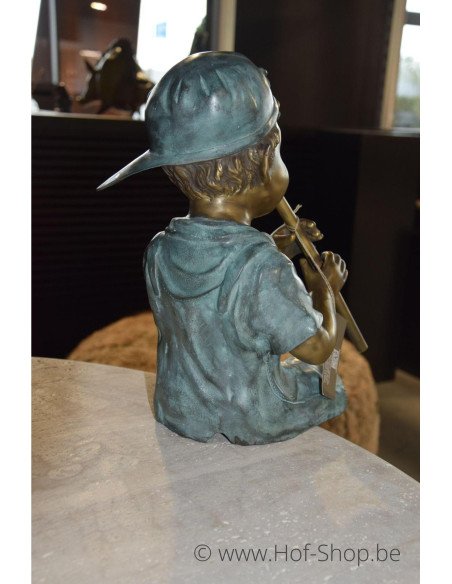 Jongen met fluit - bronzen beeld (AN1391BRW-V-F)