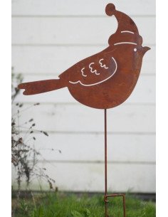 Vogel met muts - metalen figuur in ecoroest (MD14182)