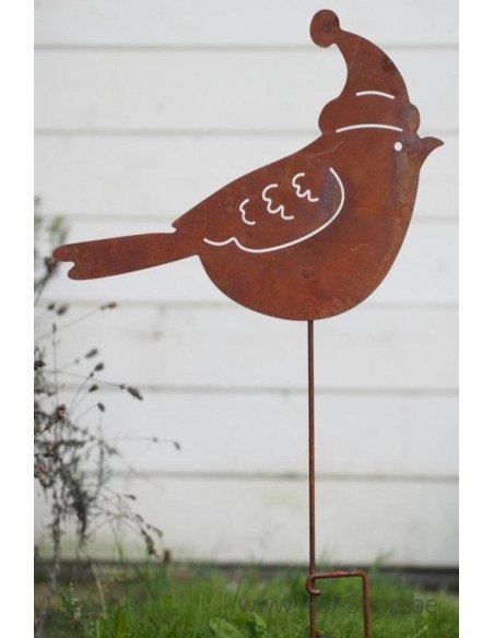 Vogel met muts - metalen figuur in ecoroest (MD14182)