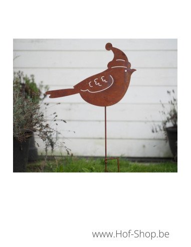 Vogel met muts - metalen figuur in ecoroest (MD14182)